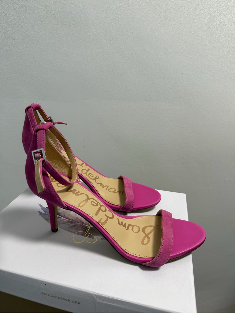 Sam Edelman Patti Ankle Strap Heeled Sandal Pink Suede Size 10